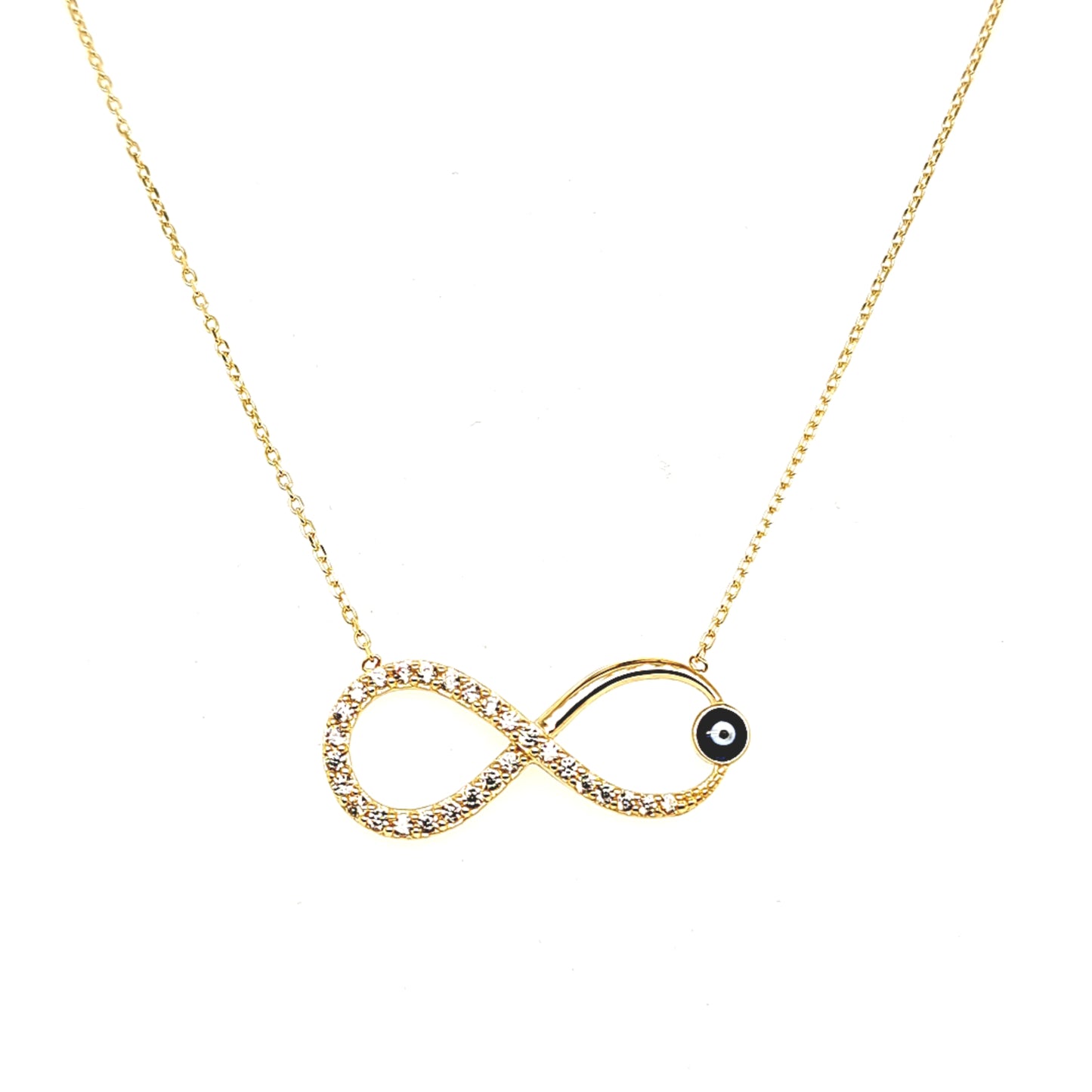 14K Gold | Halskette mit Zirkonia Infinity und Nazar
