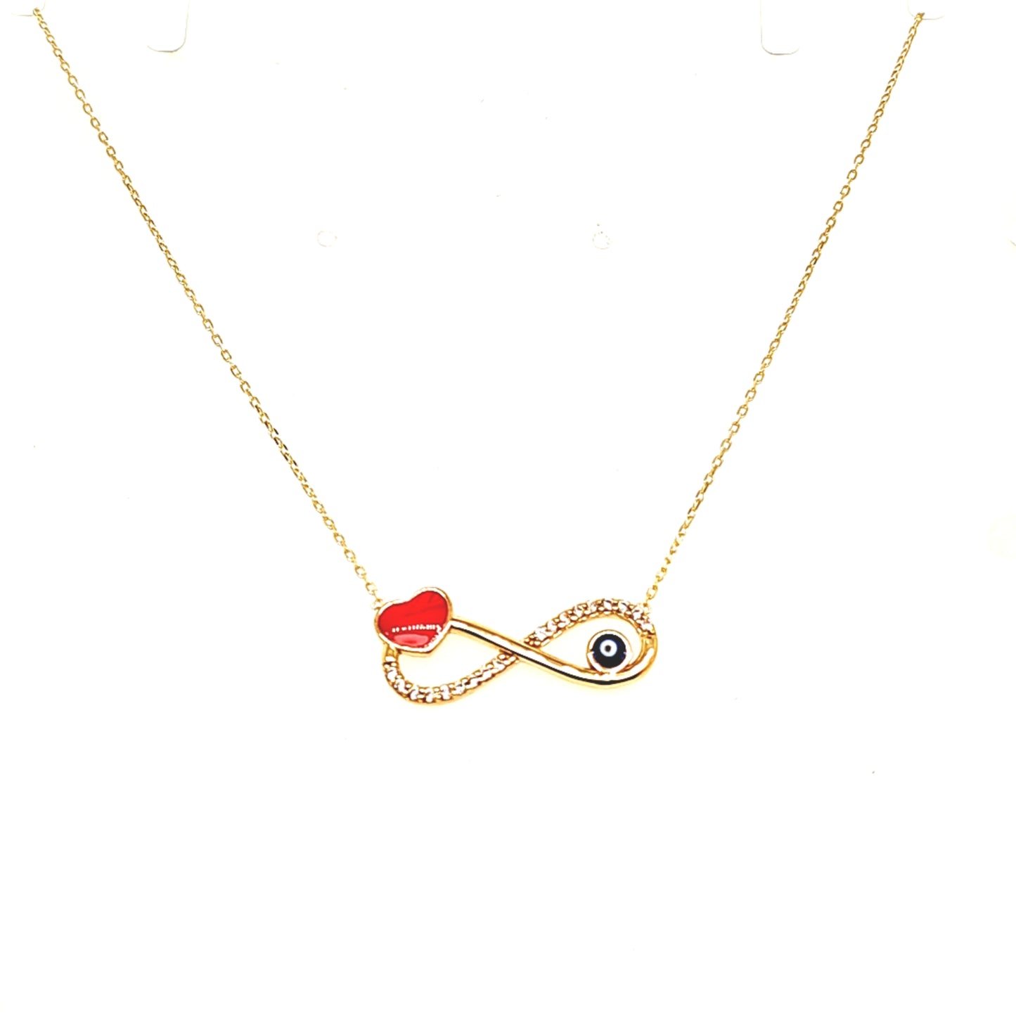 14K Gold | Halskette mit Zirkonia Infinity und Nazar