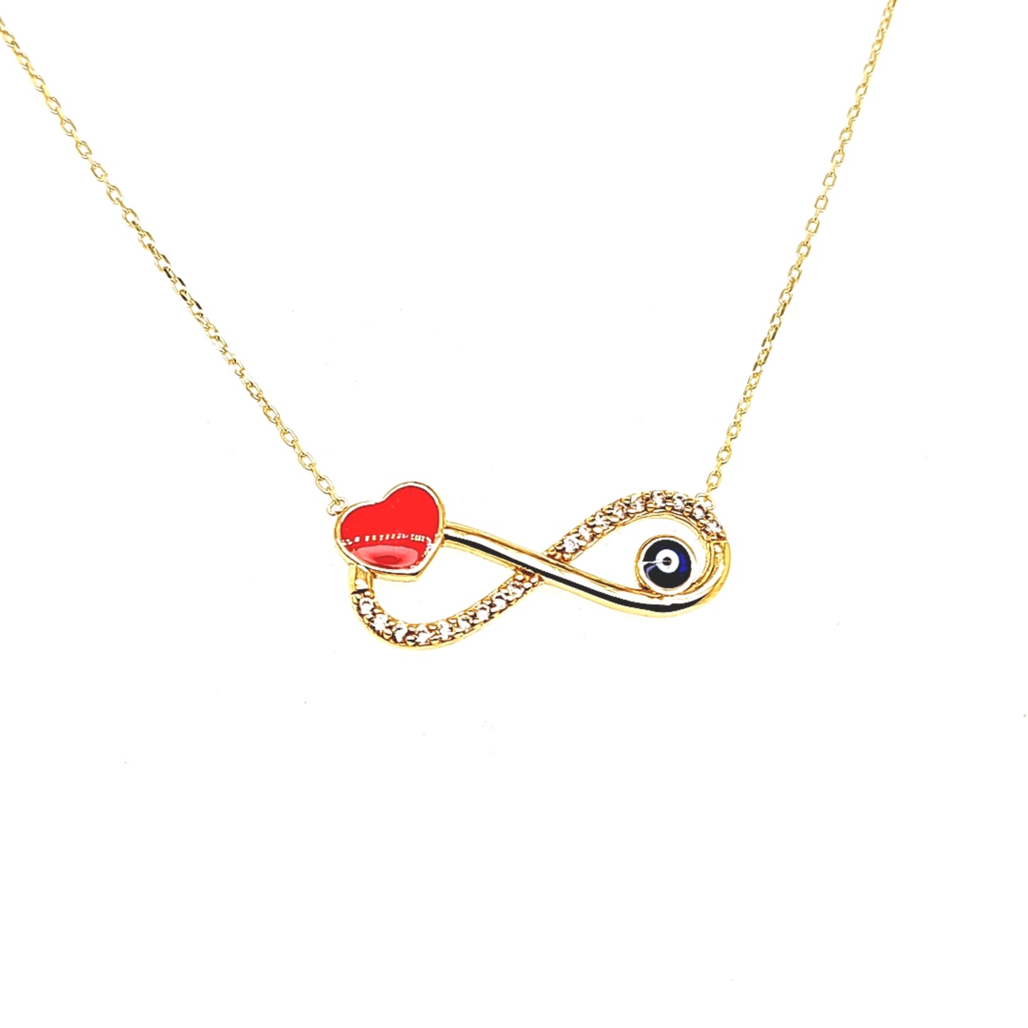 14K Gold | Halskette mit Zirkonia Infinity und Nazar