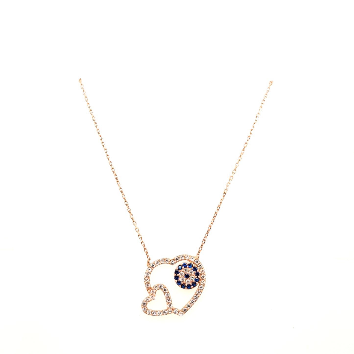 925 Silber | Halskette Herz mit Zirkonia und Nazar