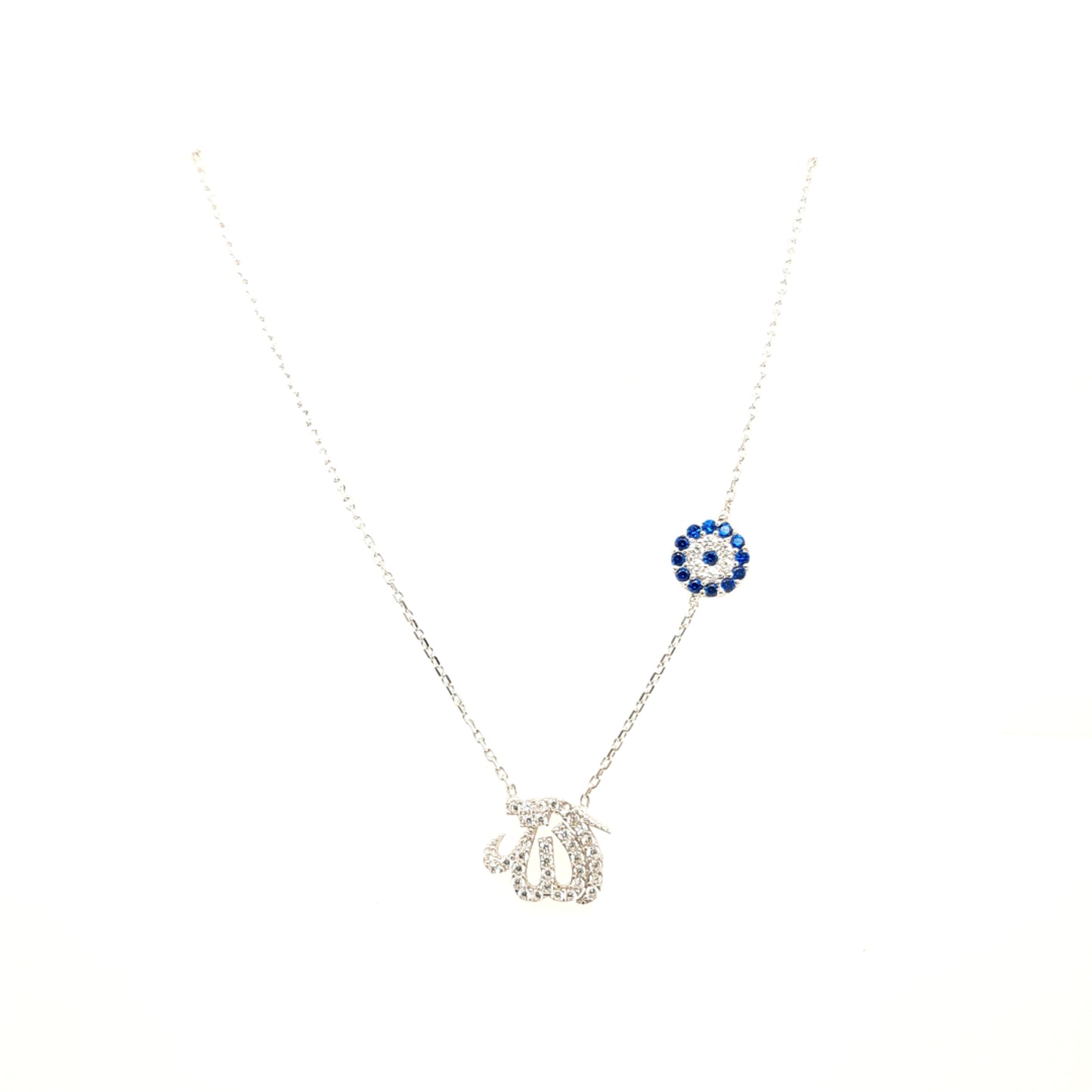 925 Silber | Halskette Allah mit Zirkonia und Nazar