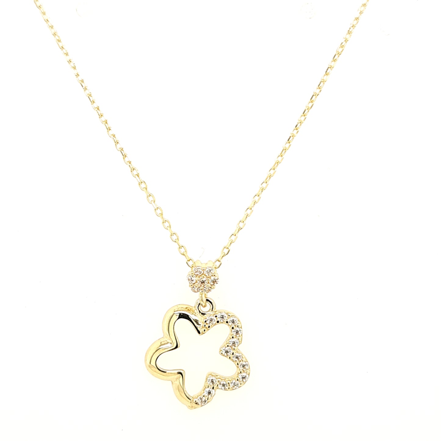 14K Gold | Halskette Blume mit Zirkonia