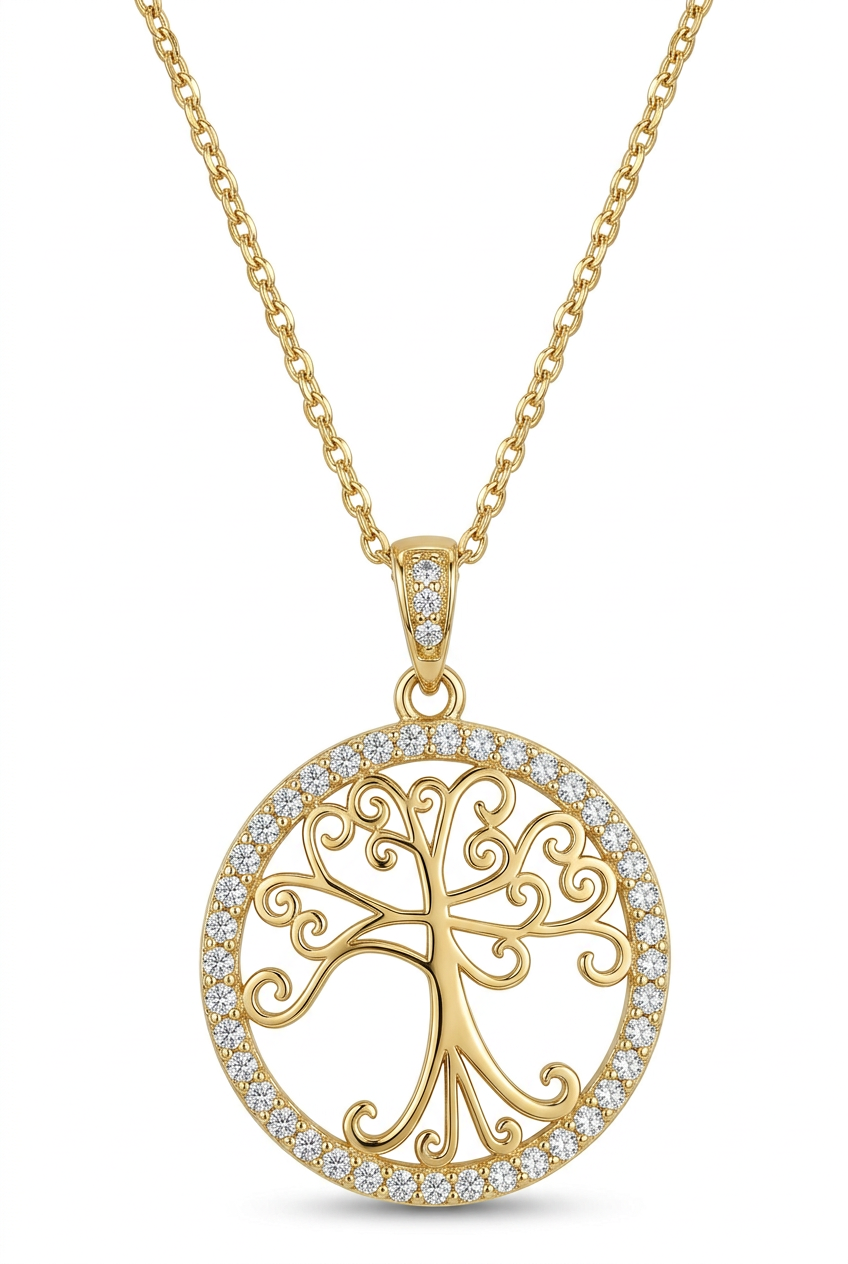 14K Gold | Halskette LebensBaum mit Zirkonia