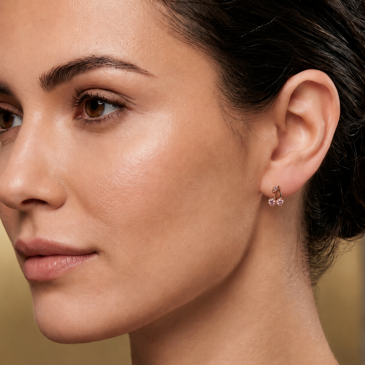 14K Gold | Ohrstecker Kirsche mit Zirkonia O094