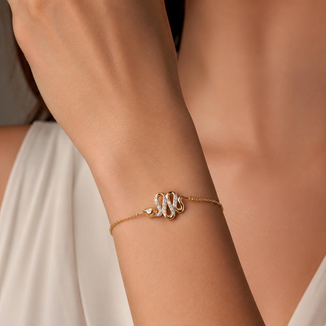 14K Gold | Armband Schlange mit Zirkonia AB158