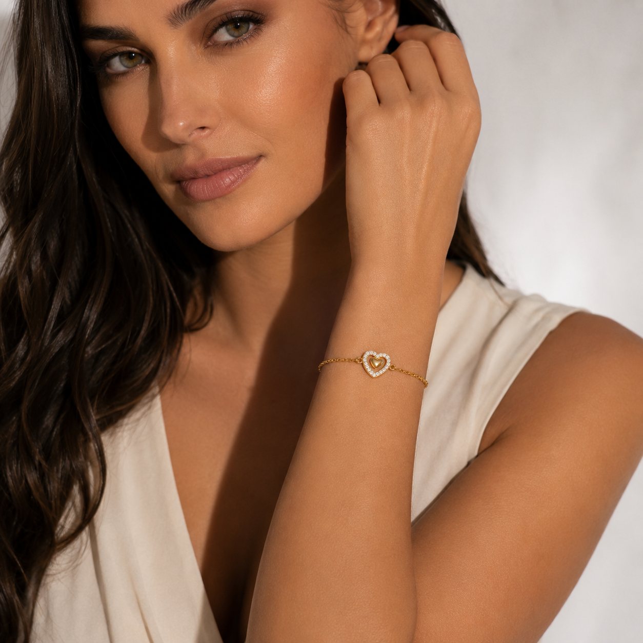 14K Gold | Armband Herzchen mit Zirkonia AB112