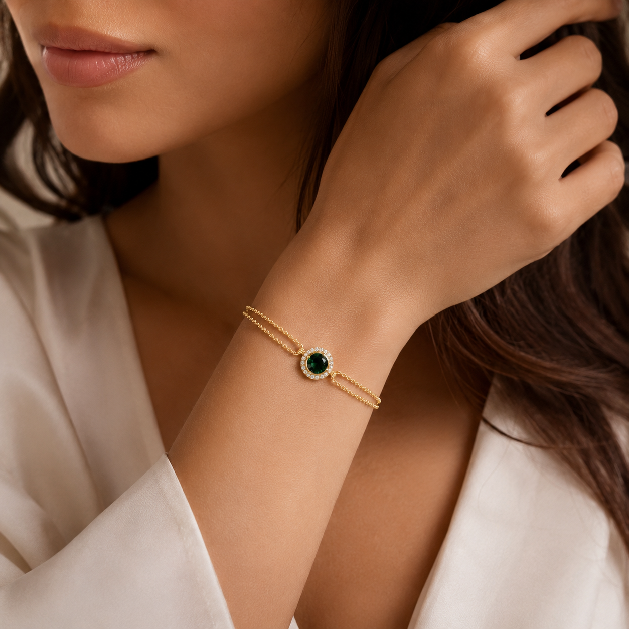 14K Gold | Armband mit grünem Zirkonia AB160