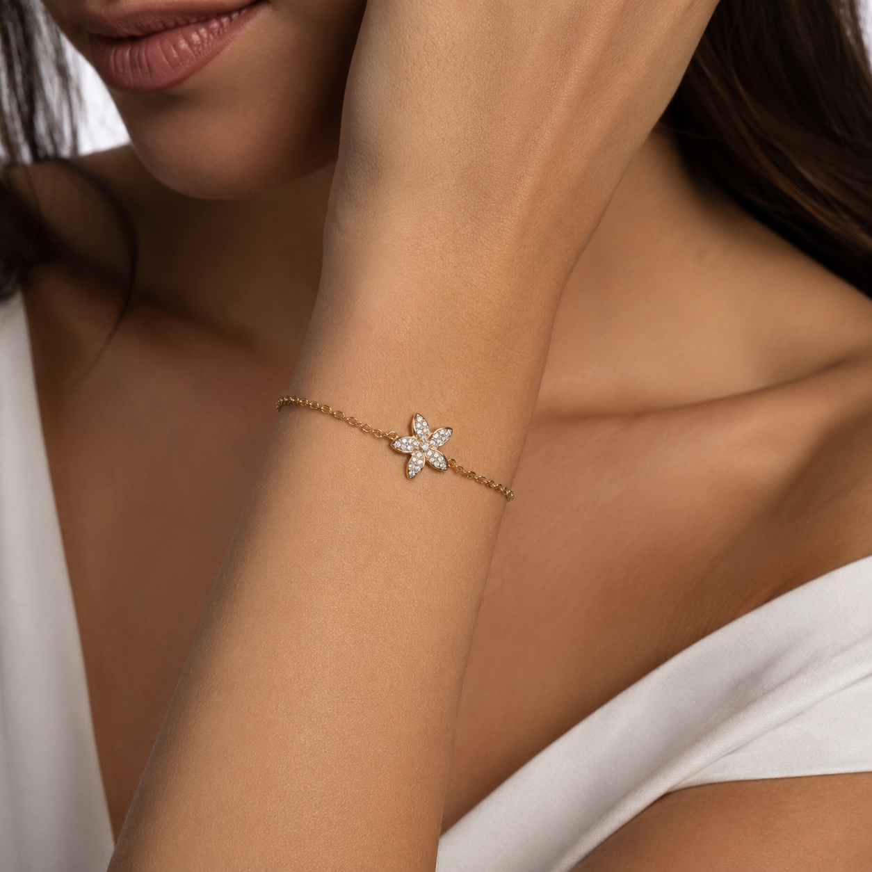 14K Gold | Armband Blume mit Zirkonia AB170
