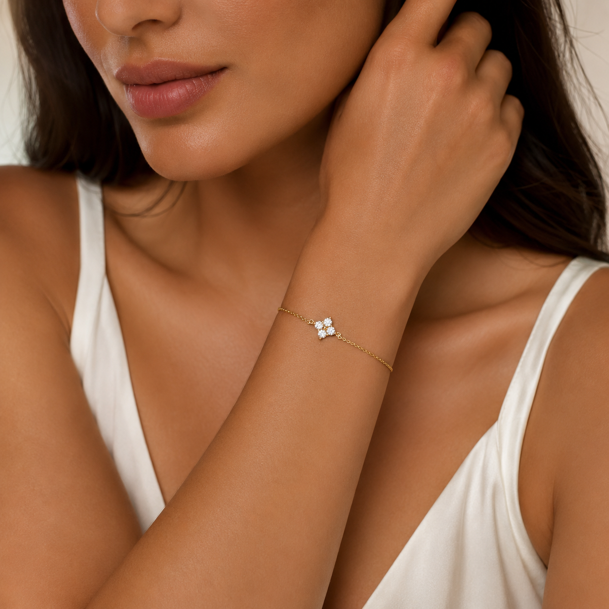 14K Gold | Armband Kleeblatt mit Zirkonia AB110