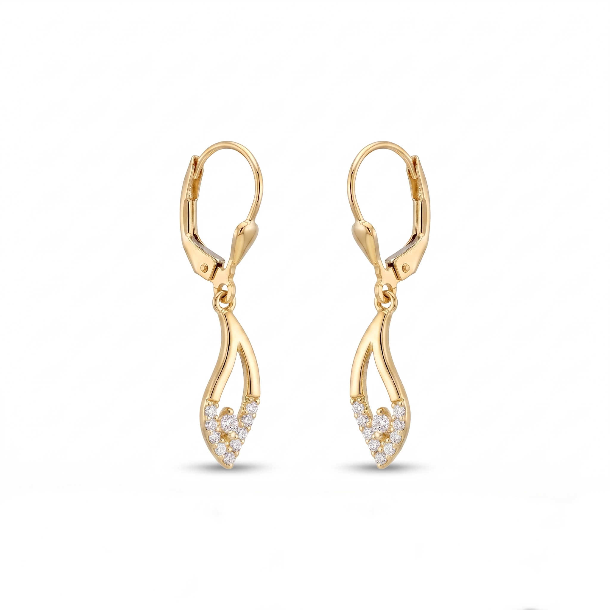 14K Gold | Schwungvolle Ohrhänger mit Zirkonia Steinen O200