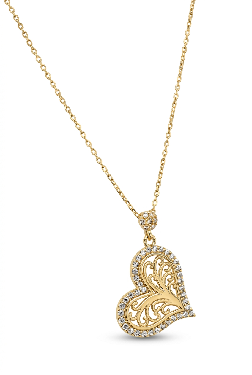 14K Gold | Halskette Herz mit Zirkonia