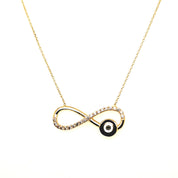 14K Gold | Halskette mit Zirkonia Infinity und Nazar groß
