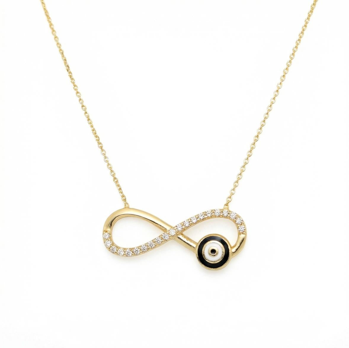 14K Gold | Halskette mit Zirkonia Infinity und Nazar groß