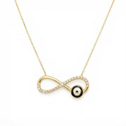 14K Gold | Halskette mit Zirkonia Infinity und Nazar groß