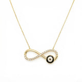 14K Gold | Halskette mit Zirkonia Infinity und Nazar groß