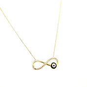 14K Gold | Halskette mit Zirkonia Infinity und Nazar groß