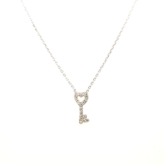 925 Silber |  Halskette Schlüssel mit Zirkonia