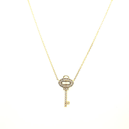 925 Silber |  Halskette Schlüssel mit Zirkonia