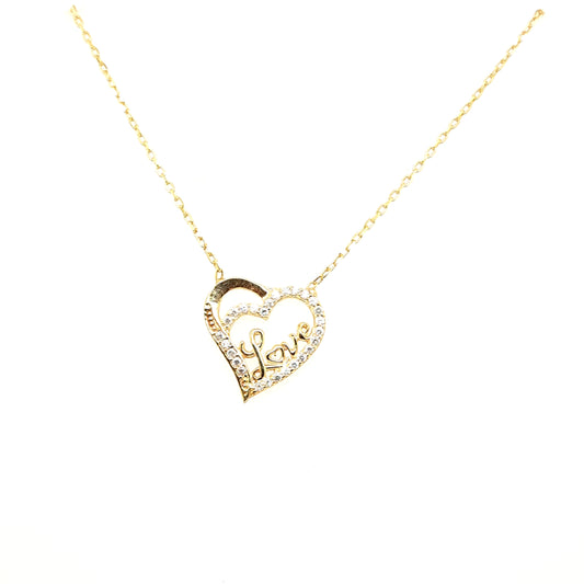 925 Silber |  Halskette Herz mit Love und Zirkonia