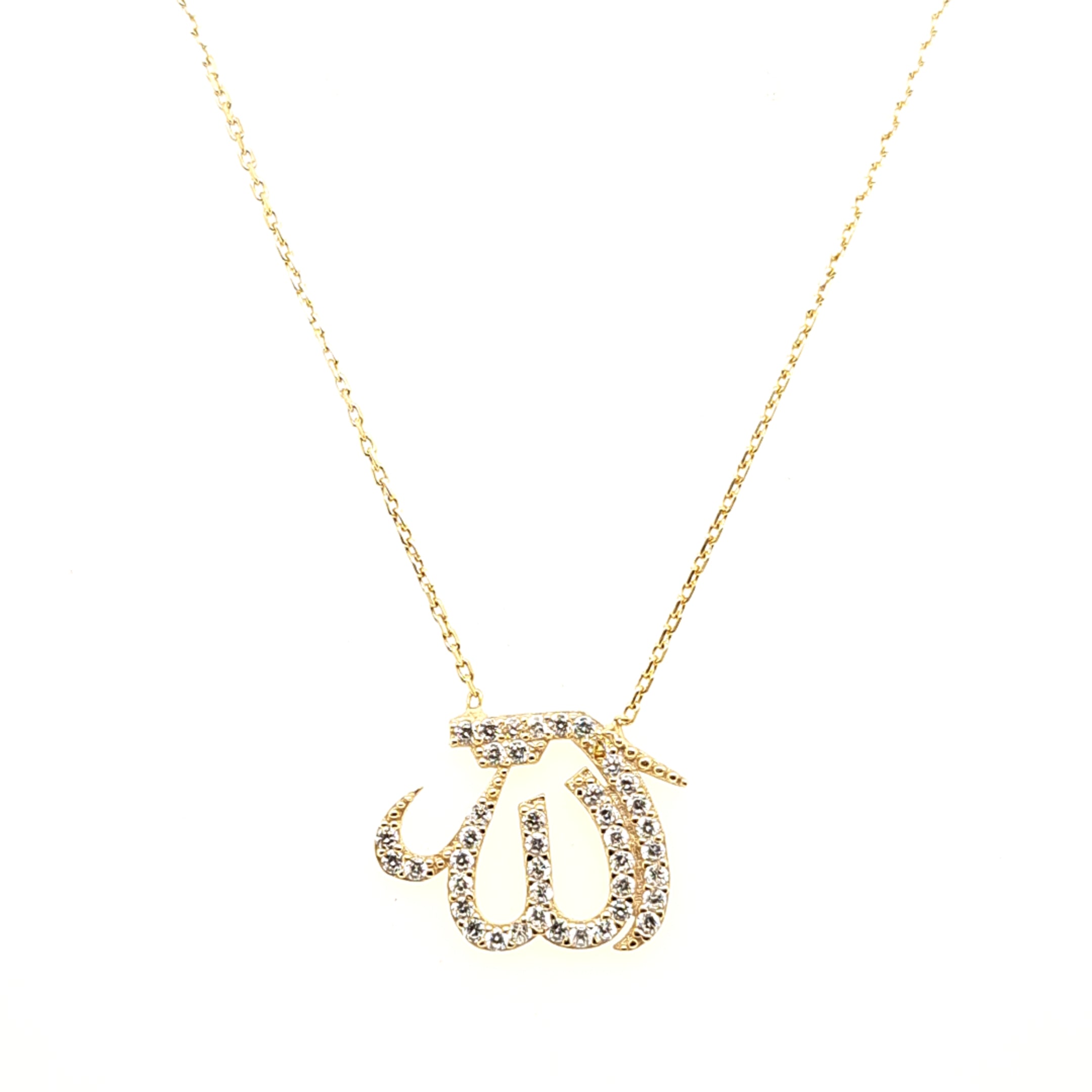 925 Silber |  Halskette Allah mit Zirkonia Groß