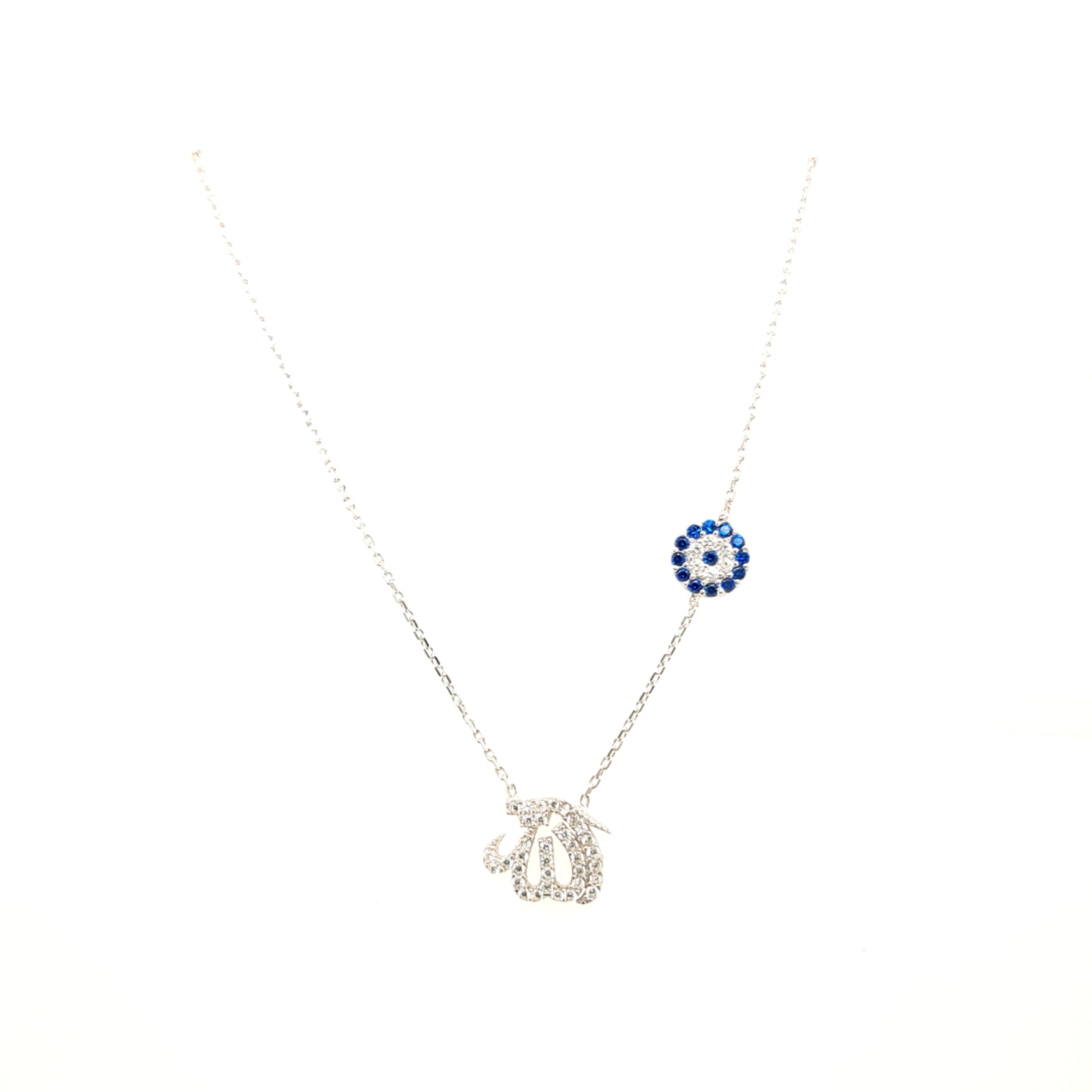 925 Silber |  Halskette Allah mit Zirkonia und Nazar