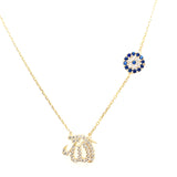 925 Silber |  Halskette Allah mit Zirkonia und Nazar