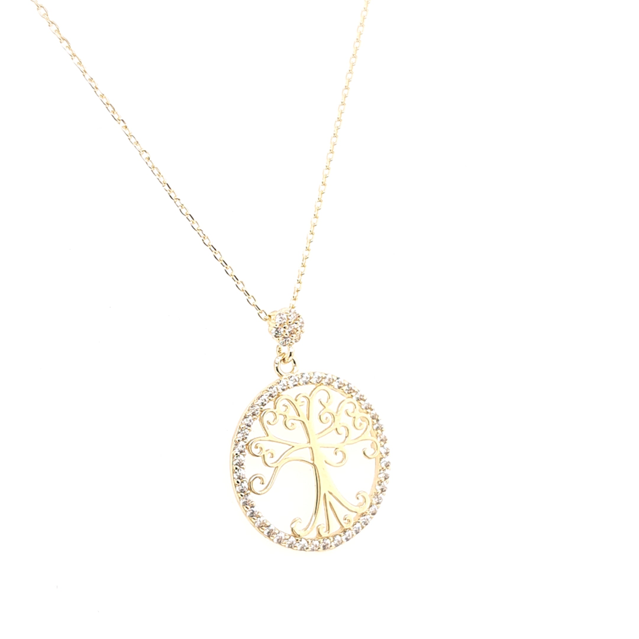 14K Gold | Halskette LebensBaum mit Zirkonia