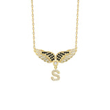 Flügel Zirkonia Halskette mit Buchstabe