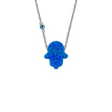 Fatimas Hand Opal Kette mit Nazar Augenkette Dunkelblau