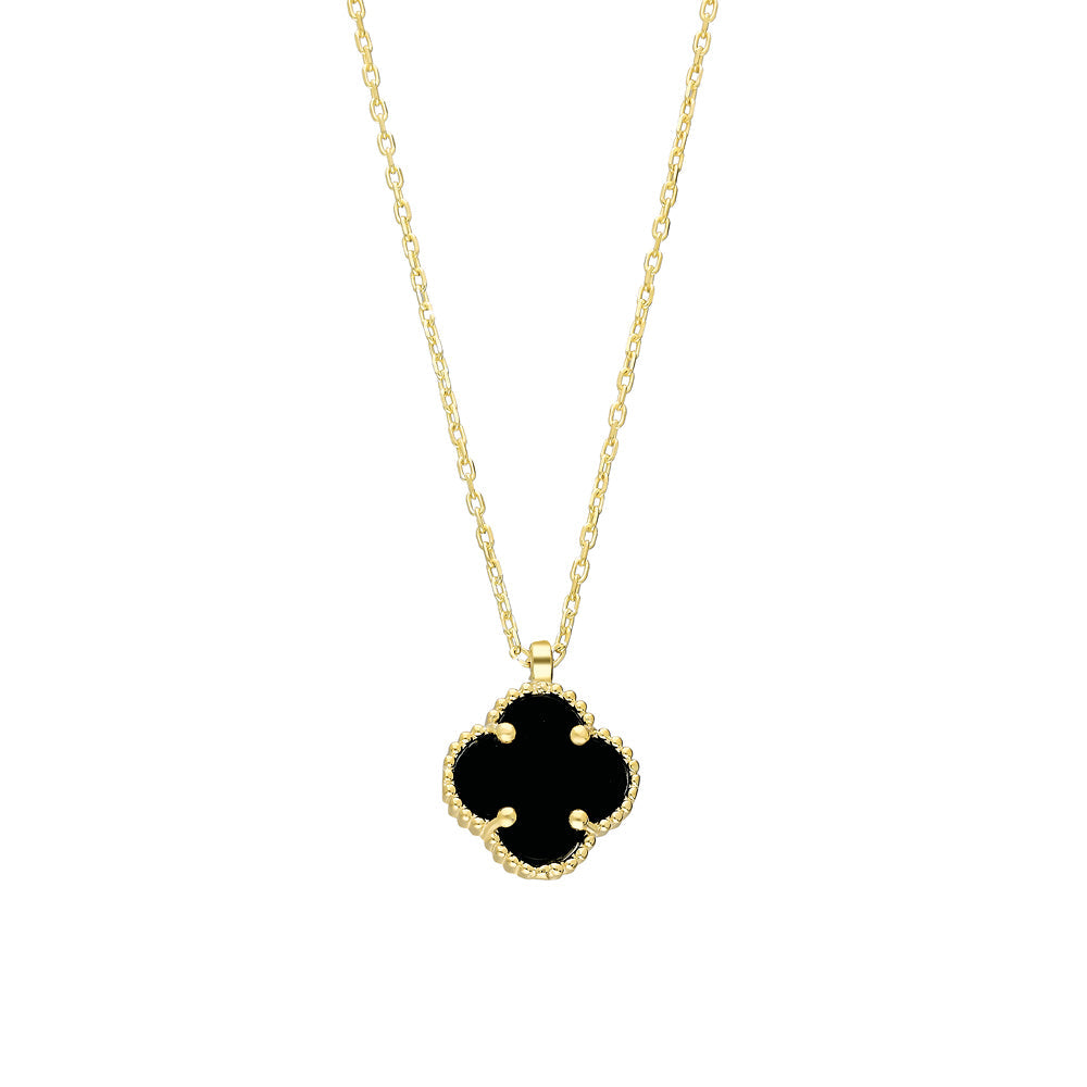 Mini Kleeblatt schwarze Opal Halskette (8264913355054)